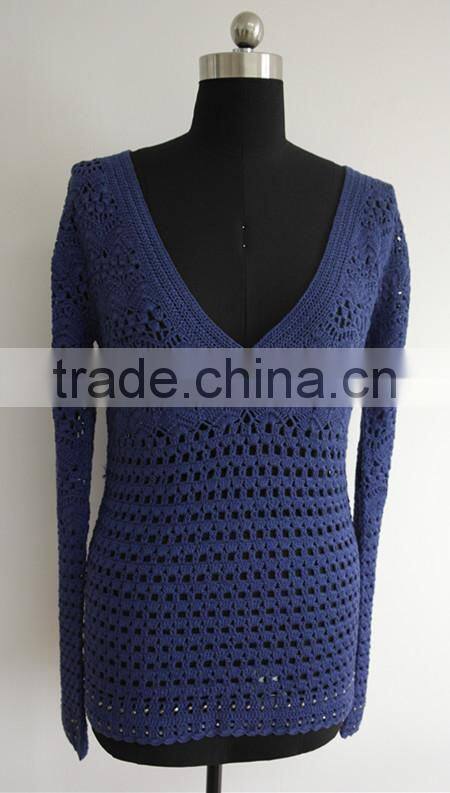 Fashion ladies long sleeve bead V-neck hand crochet cardigan sweaters