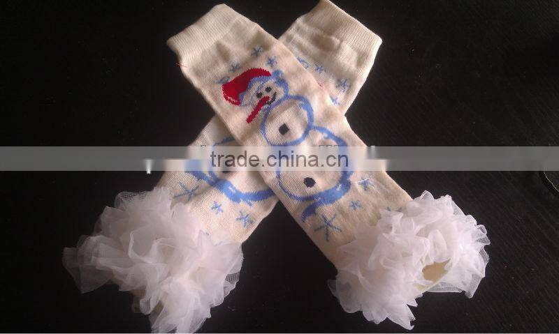 Christmas X-mas xmas baby girls leg warmers with chiffon ruffle baby leg warmer,legging