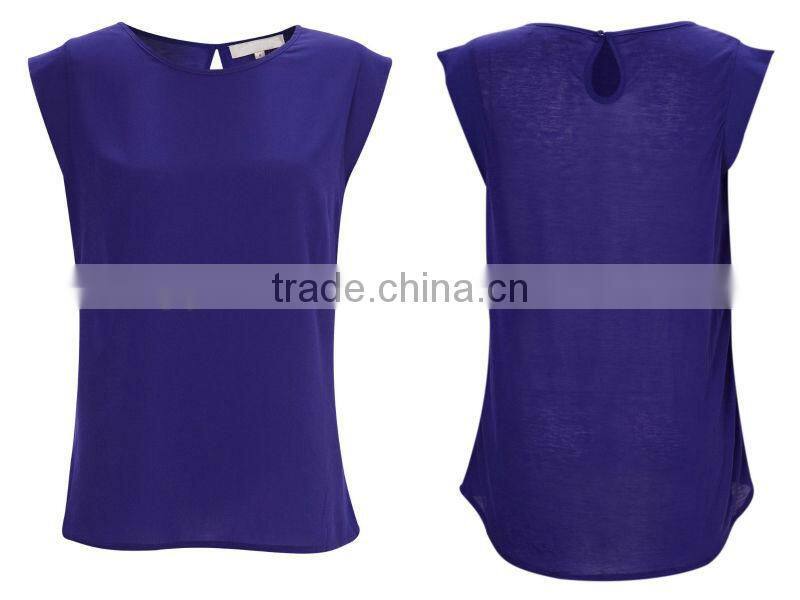 Classic Cap-Sleeved T-Shirt with a Lightweight Crepe Front and Jersey Back