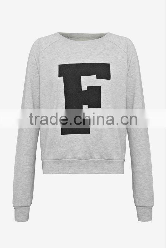 Ladies Grey Melange Printed Sweatshirt