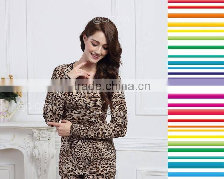 WOMEN THERMAL UNDERWEAR DESIGN LEOPARD PRINTED U-NCEK LONG JOHN UNDERWEAR
