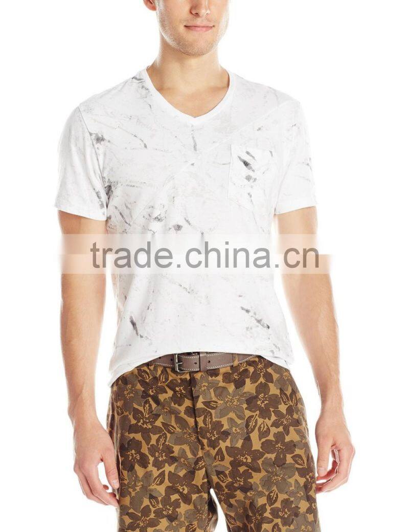 hot sale silkscreen digital full print short sleeve V- neck marble t shirt wholesale