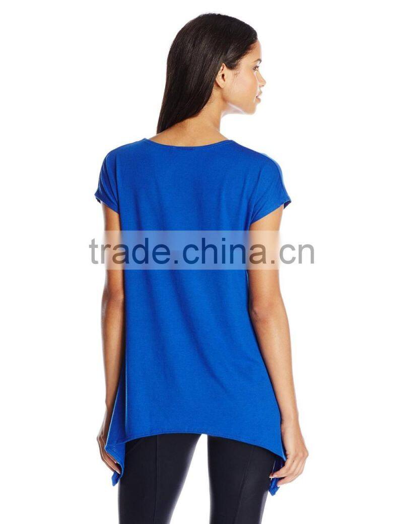 Women's Scoop Neck Short Sleeve Sharkbite Hem Comfy Knit 100% Cotton Tunic Top