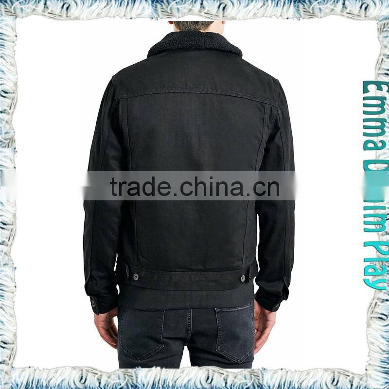 Medium Wash Fur Collar Black Denim Mens Short Jackets