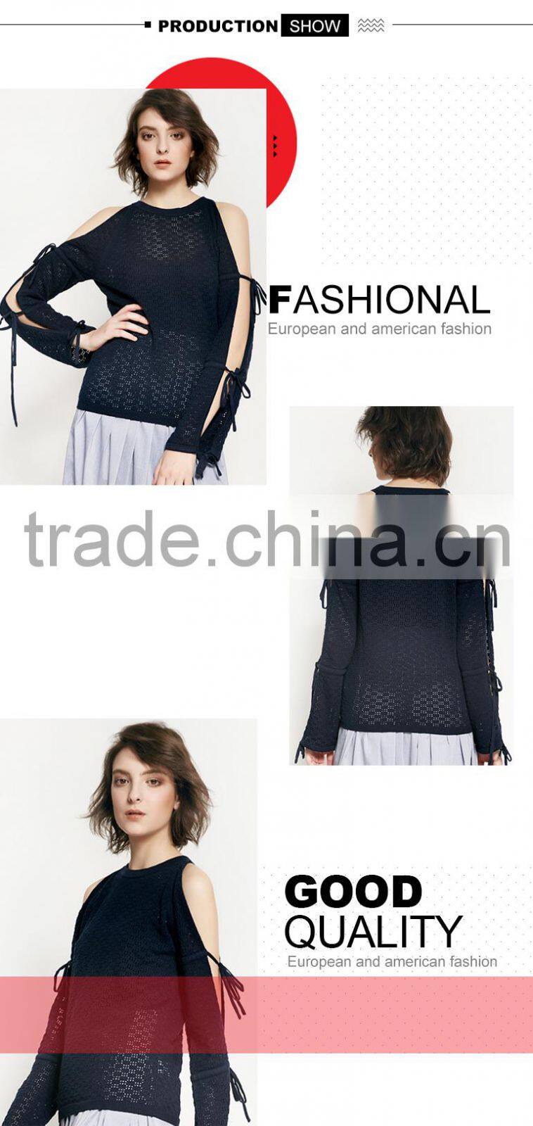 Woman new stylish long hollow out sleeve design high quality custom sweaters for autumn