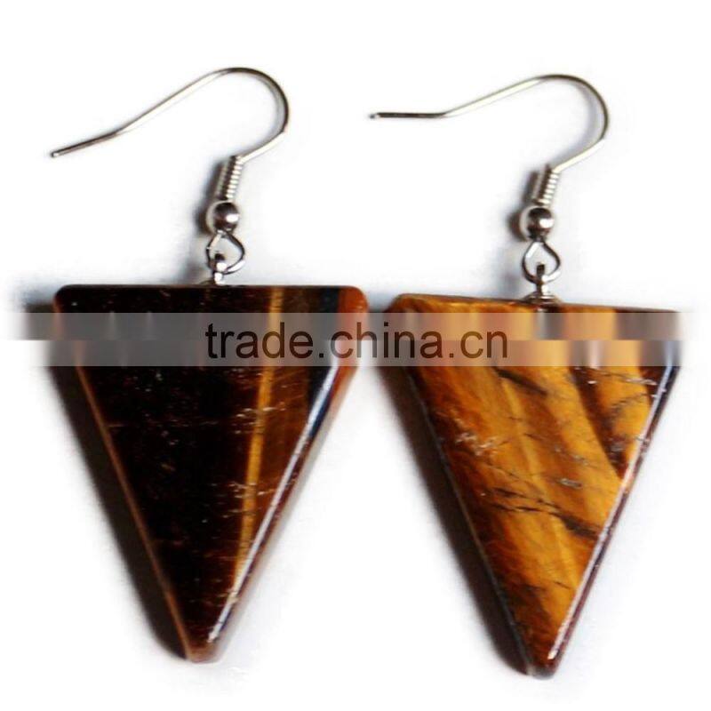Triangle Shape Crystal Amethyst Natural Stone Drop Earrings