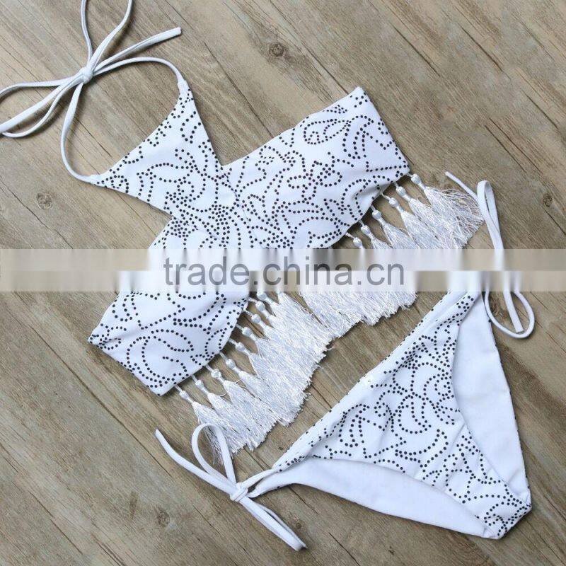 gray tassel leaves swimwear bikini/ latest fashion green vintage tassel bikini swimwear