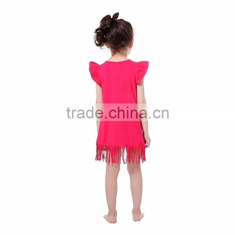 baby girls tassels cotton dress boutique all-match clothing kids wear fringe multi color mint M7031507