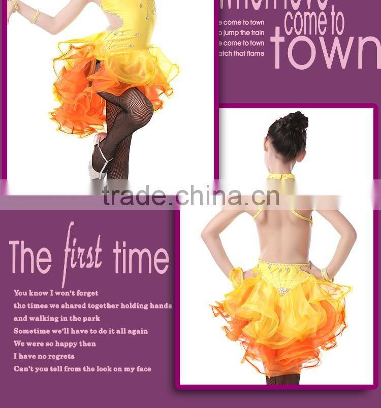 Girl Sexy Open Back Sequin Latin Dance Dress Child Kid Rhinstone Tango Salsa Ballroom Performance Dresses