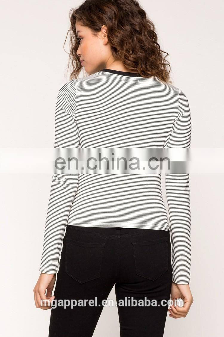 2017 New fashion custom wholesale long sleeve striped t shirt for women