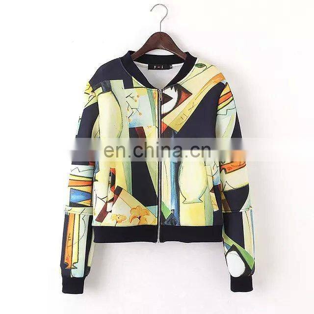 2015 Fashion women jacket Europe America sportwear space cotton long sleeve printed graffiti zipper dress Women's blouses