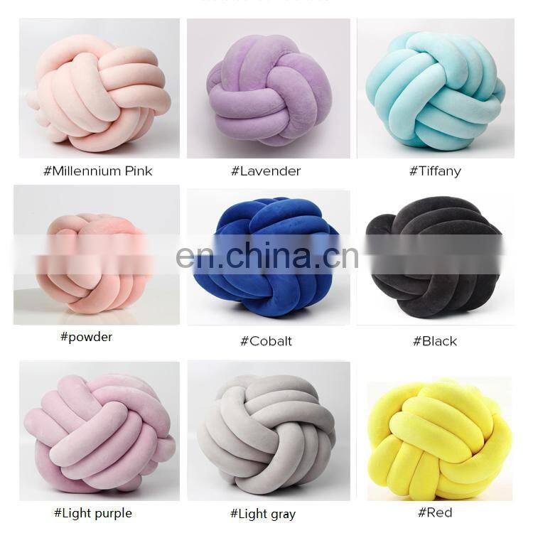 Unique Modern Polyester Crystal Velvet Chunky Knotted Ball Pillow Cushion With Core And Filling