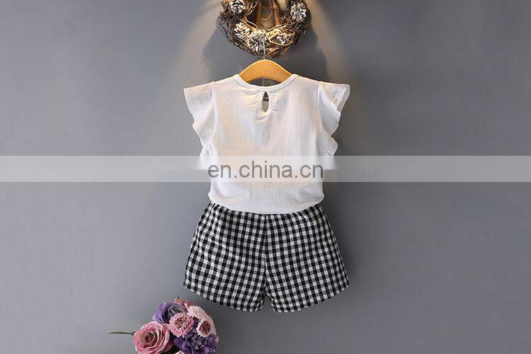 Cute eyes printing top casual short children wear clothing set