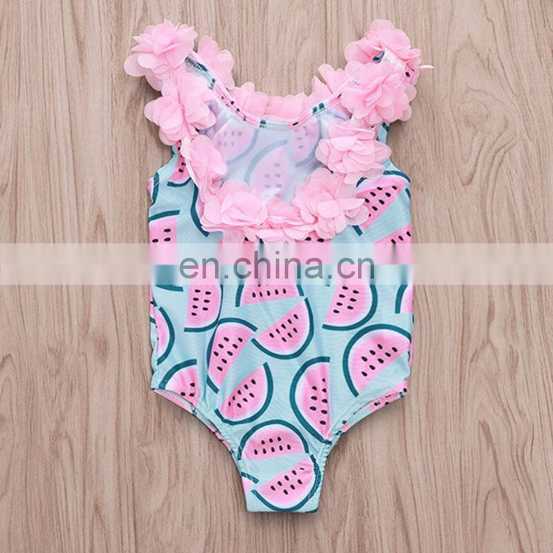 2019 summer New ruffle watermelons print girls swimwear children bikini full pink blue kids girls swimwear