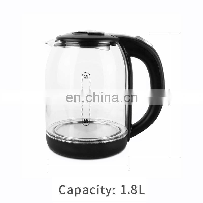 2020 NEW 360 degree glass electric water kettle Led light 304 S/Steel heater 1500W 1.8L