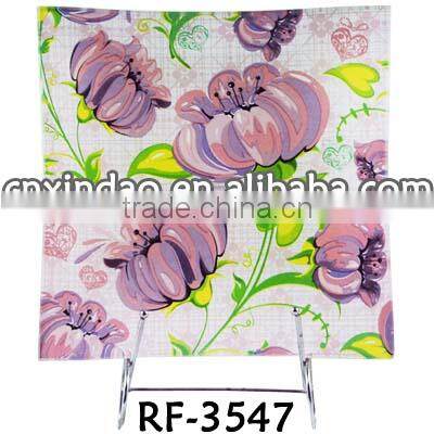 Sqaure Shape Flower Print Custom Made Clear Glass Promotion Dinner Plate with Good Quality
