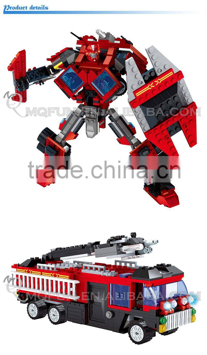 Mini Qute DIY boy 2 in 1 change robot super hero fire truck action figure plastic building block models educational toy NO.25711