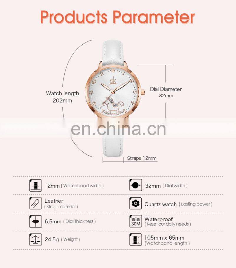 SHENGKE Cute Girls Handwatch K9027 Ultra White Band Watches Night Light Function with Shining Stone Student Wristwatch