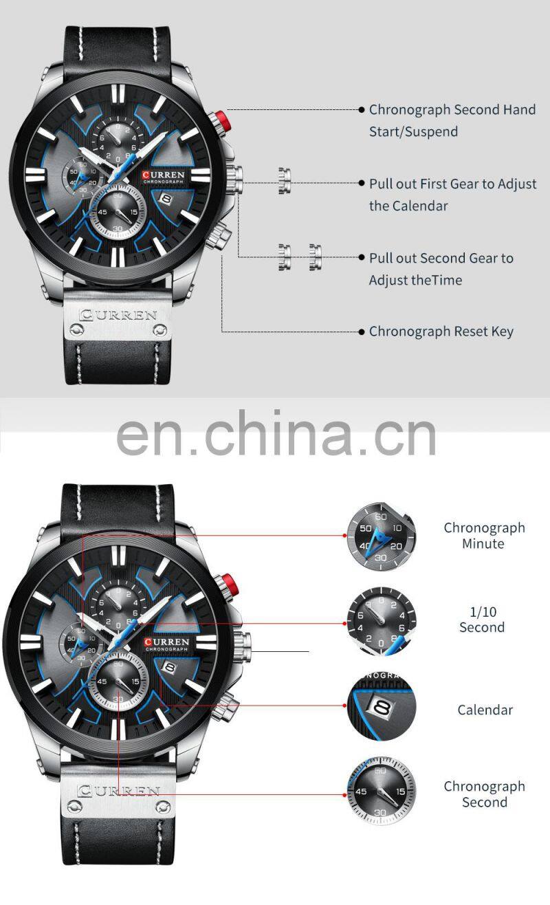 CURREN Casual Sport Watches for Men Blue Top Brand Luxury Military Leather Wrist Watch Man Clock Fashion Chronograph Wristwatch
