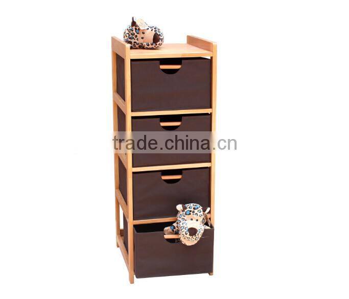 Storage Shelf with 4 Foldable Beige Fabric Baskets