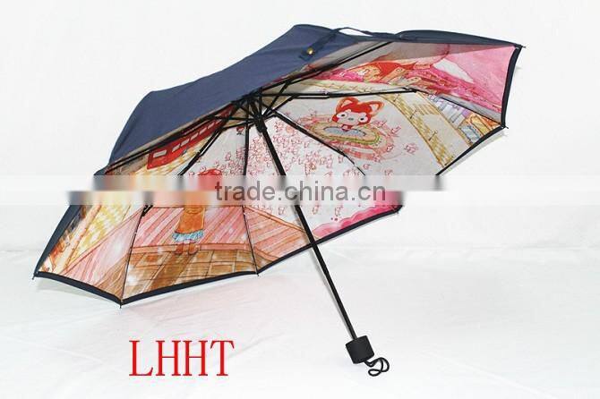 promotioanl Pongee 190T custom transfer printing foldable umbrella