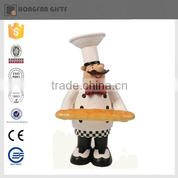 2016 Fashion cartoon polyresin chef cook with the breaddecoration in kitchen