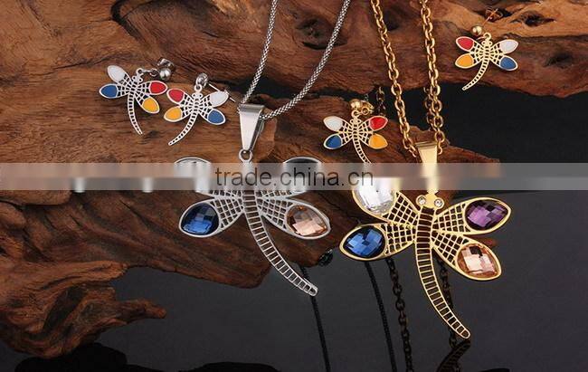 Stainless steel dragonfly young girl earring jewelry set