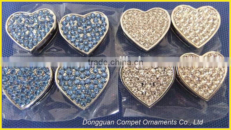 Exquisite Fashion Slide Diy Charm Chrome Plated Alloy Jewelry 18MM Rhinestone Heart Shape Slide Charms