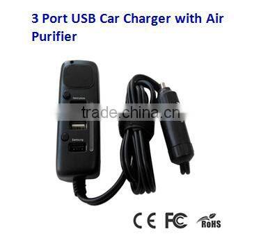 Better service and active support 3 Port Car USB Charger with Cable and Air Purifier for USB Interface Devices