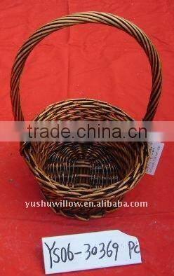 brown rectangular willow basket with handle for sale