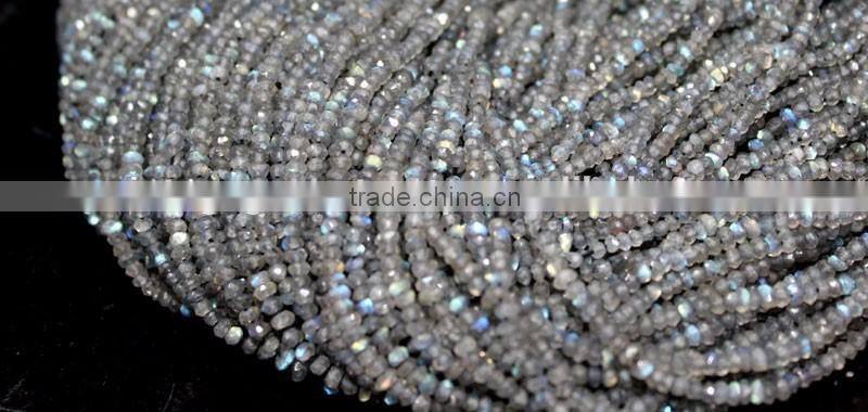 HANDMADE NATURAL BLUE FIRE LABRADORITE 3-4MM RONDELLE FACETED LOOSE BEADS STRAND