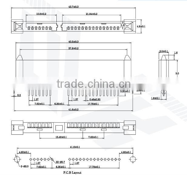 Pitch:1.27mm SATA Female 7+15Pin 180 Degree Dip Type