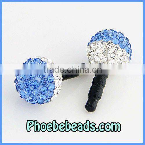 Wholesale Fashion Pave 12mm Rhinestone Disco Ball Bead Crystal Earphone Plug Headset Dustproof Jack Cap For Phone MDP-P1210