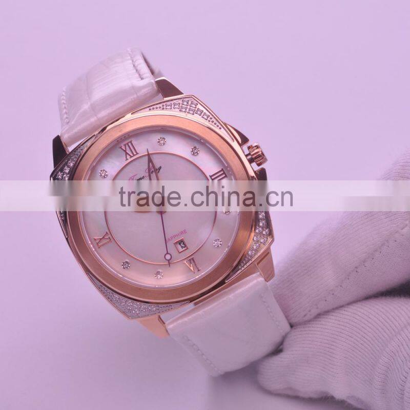 2015 Lastest Sapphire Glass Stainless Steel Case Stone set Japan Quartz Dress Watch for Women 5ATM