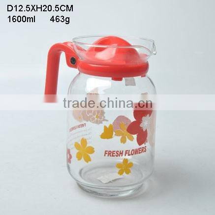 homeware glass juice jar with decorative decal