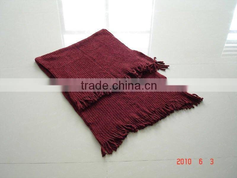 chenille knitted shawl with fringe