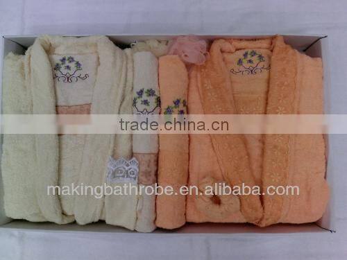HIgh quality classical 100% cotton Terry bathrobe slippers gift set