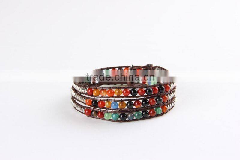 Wholesale Multi-layer Wrap Leather Bracelets & Bangles Fashion POP Jewelry 75cm Free Shipping!