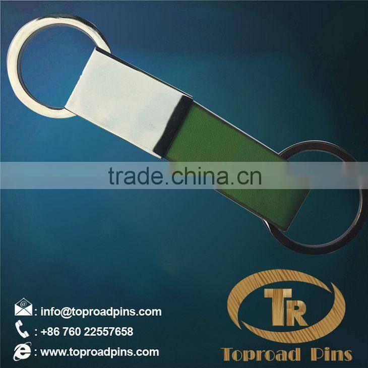2015 hot sale custom metal keychain with leather