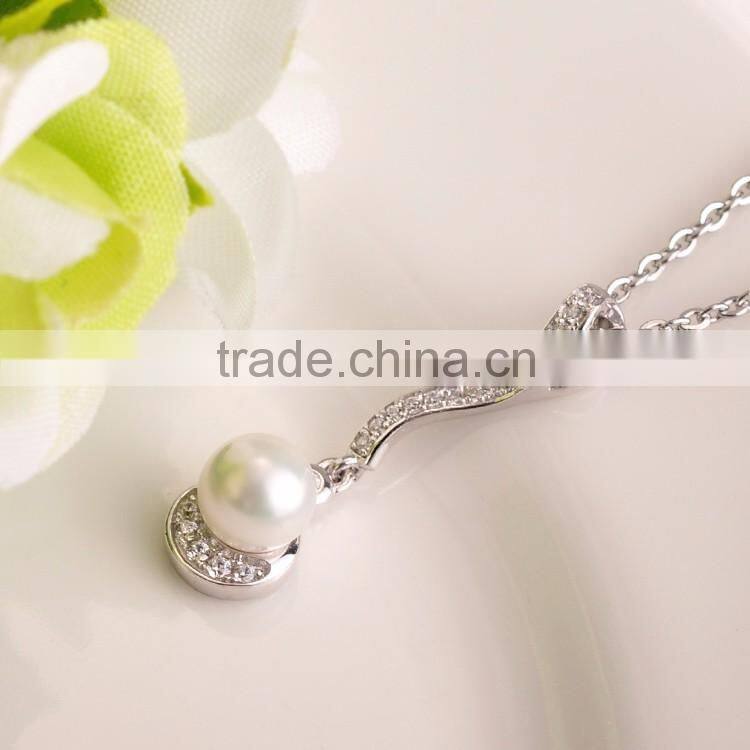 Simple Design 925 Silver Pearl Dangling Pendant Necklace for Party & Wedding