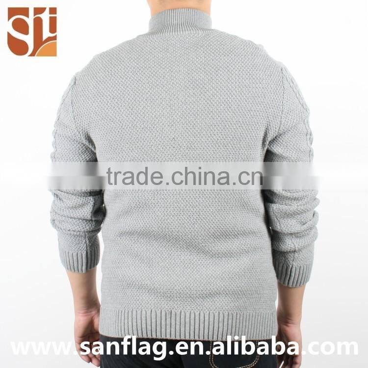 2016 new style men high neck cardigan with zip custom cotton pattern cable knit sweater made in china