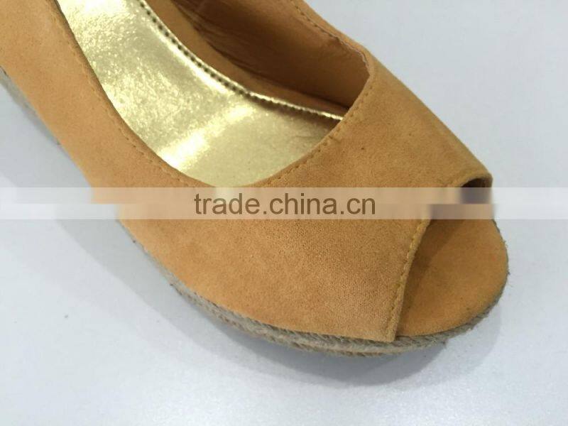 2016 wholesale yellow microsuede upper peep toe style platform high heel women sandals espadrilles shoes