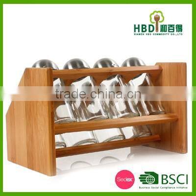 High quality bamboo wood Spice rack with 8 jars