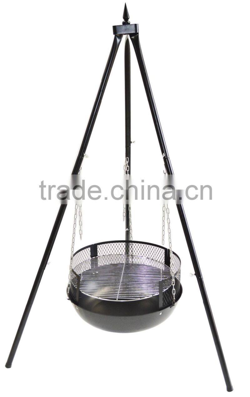 Modern deisgned camping picnic hanging chain tripod charcoal bbq grill