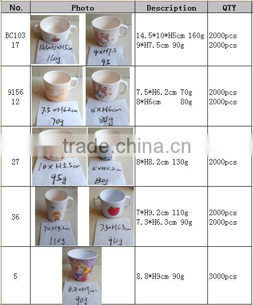 100% melamine ware coffee mug tableware stock lot