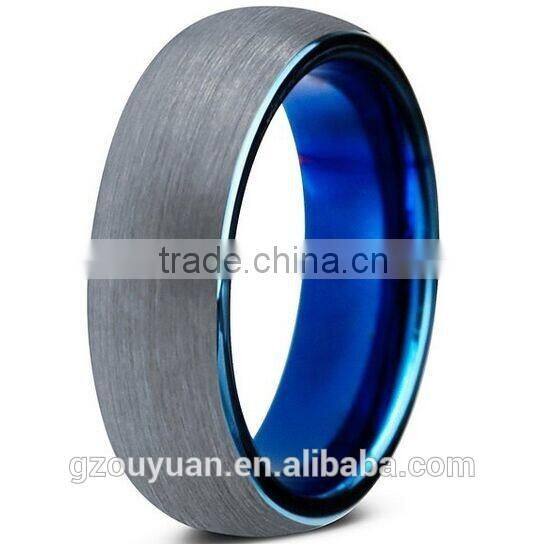 6MM New Dome Blue Tungsten Carbide Ring for Men Women, Brushed Two Tone Tungsten Carbide Ring