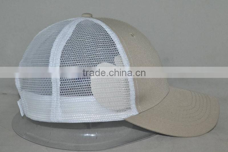 Guangzhou hat factory professional custom 100% polyester fiber khaki/white cap