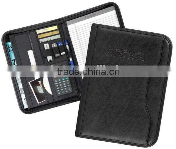 dongguan factory Promotional gifts ring binders portfolio, leather zipper folder