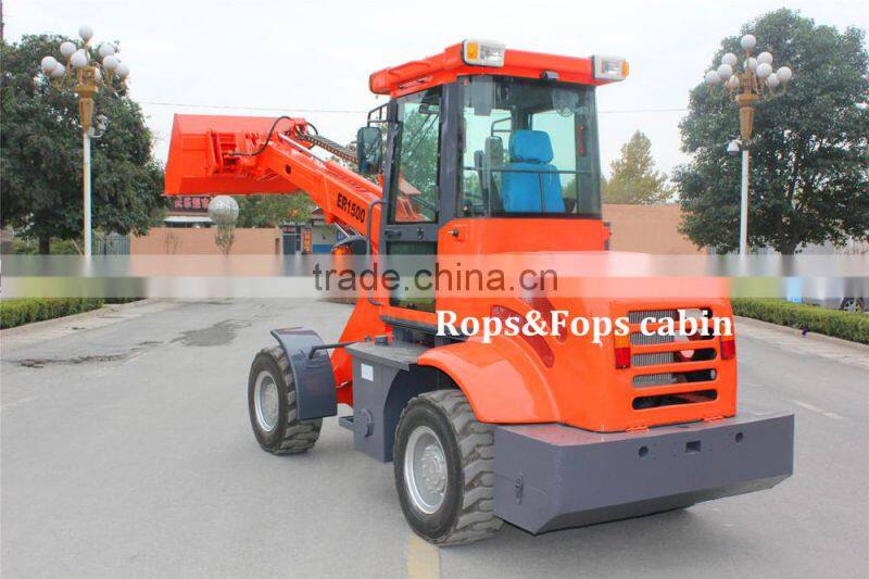 Everun Telescopic Wheel Loader ER1500 with Pallet Forks,Snow bucket