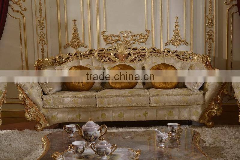 European Castle Style Large Comfortable Luxurious Living Room Wooden Sectional Sofa Set